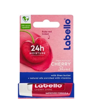 Labello 24H Moisturizing Cherry Shine Ruby Red Tinted Lip Balm with Shea Butter, Natural Oils & Vitamins - vegan, mineral oil free