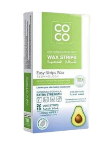 Coco Wax Easy Wax Strips with Avocado Extract & Vitamin C for Dry Skin 2 x 10 per pack