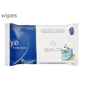 Qualita Antiseptic Wet Wipes Ice Mint Scent with Vitamin E - alcohol free 20 wipes