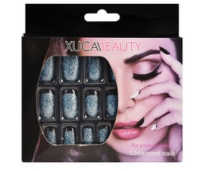 Xuca Beauty Glittered Blue Press-On Nails with Glue 12 per pack