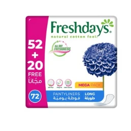 Freshdays Daily Comfort Long Pantyliners (52+20 Free) (Mega Pack) 72 per pack
