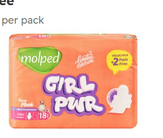 Molped Antibacterial Maxi Thick Long Pads Floral Musk Scent with Wings (16+2 Free) - parabens free, chlorine free 18 per pack