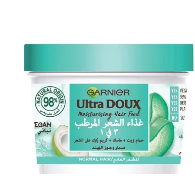 Garnier Ultra Doux 3in1 Moisturizing Hair Food Treatment with Coconut & Aloe Vera Extracts for Normal Hair - vegan, silicone free, artificial colorants free 390 ml