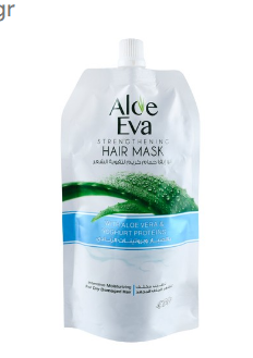 Aloe Eva Strengthening & Moisturizing Mask with Aloe Vera & Yoghurt Protein for Dry & Damaged Hair 250 gr - قناع ألو إيفا لتقوية وترطيب الشعر الجاف والتالف، غني بالألوفيرا وبروتين الزبادي، 250 غرام