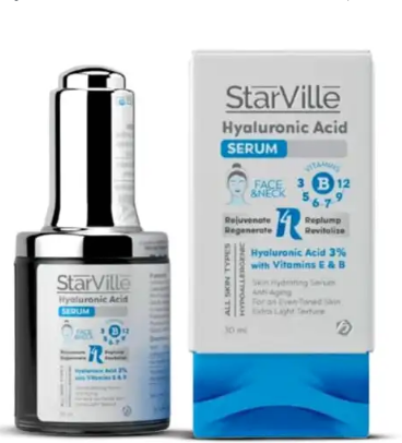 StarVille Hypoallergenic Hydrating, Rejuvenating & Anti-Aging Face Serum with Hyaluronic Acid, Vitamin E & B for All Skin Types 30 ml