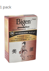 Bigen Permanent Hair Color Powder Rich Medium Brown 56 - ammonia free 1 pack