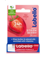 Labello 24H Moisturizing Strawberry Shine Red Tinted Lip Balm with Shea Butter, Natural Oils & Vitamins - vegan, mineral oil free 1 pcs