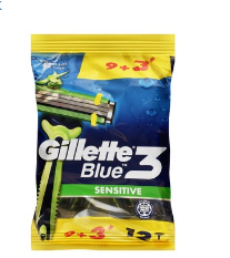 Gillette Blue 3 Disposable Razors for Sensitive Skin (9+3 Free)