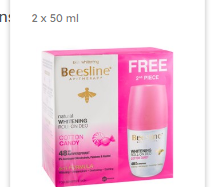 Beesline Apitherapy Beauty Pearl 48H Antiperspirant Whitening Roll-On Deodorant with Alum Rock & Bee Propolis for Sensitive Skin (1+1
